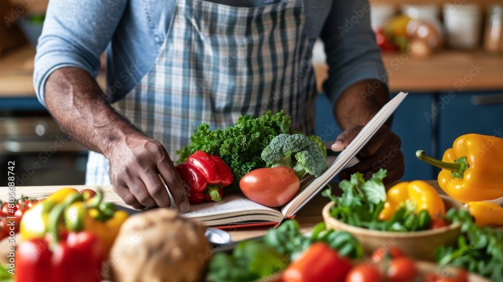 A man reads a book on nutrition inspired by his personalized nutrition plan to learn more about how to fuel his body for optimal health. A man reads a book on nutrition inspired by his personalized nutrition plan to learn more about how to fuel his body for optimal health.