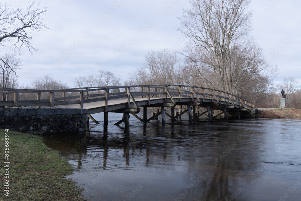 Old North bridge Minuteman National Park, Concord Massachusetts during spring flooding.
