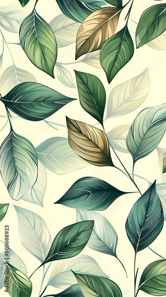 Obraz premium Tropical leaf Wallpaper,Botanical leaf line art wallpaper background vector. Luxury natural hand drawn foliage pattern design in minimalist linear contour simple style.Vector illustration