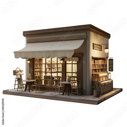 A small book store with a white awning and a sign that says "The Book Nook"
