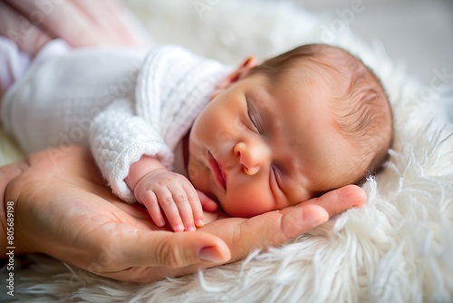 Close-up image of a tender moment where a parent holds their newborn baby's tiny hand, symbolizing love, care, and family bonds