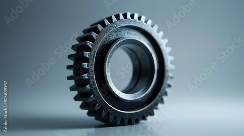 Minimalist shot of a single gear on a clean background, highlighting the simplicity and essential role of each component in industrial engineering mechanics