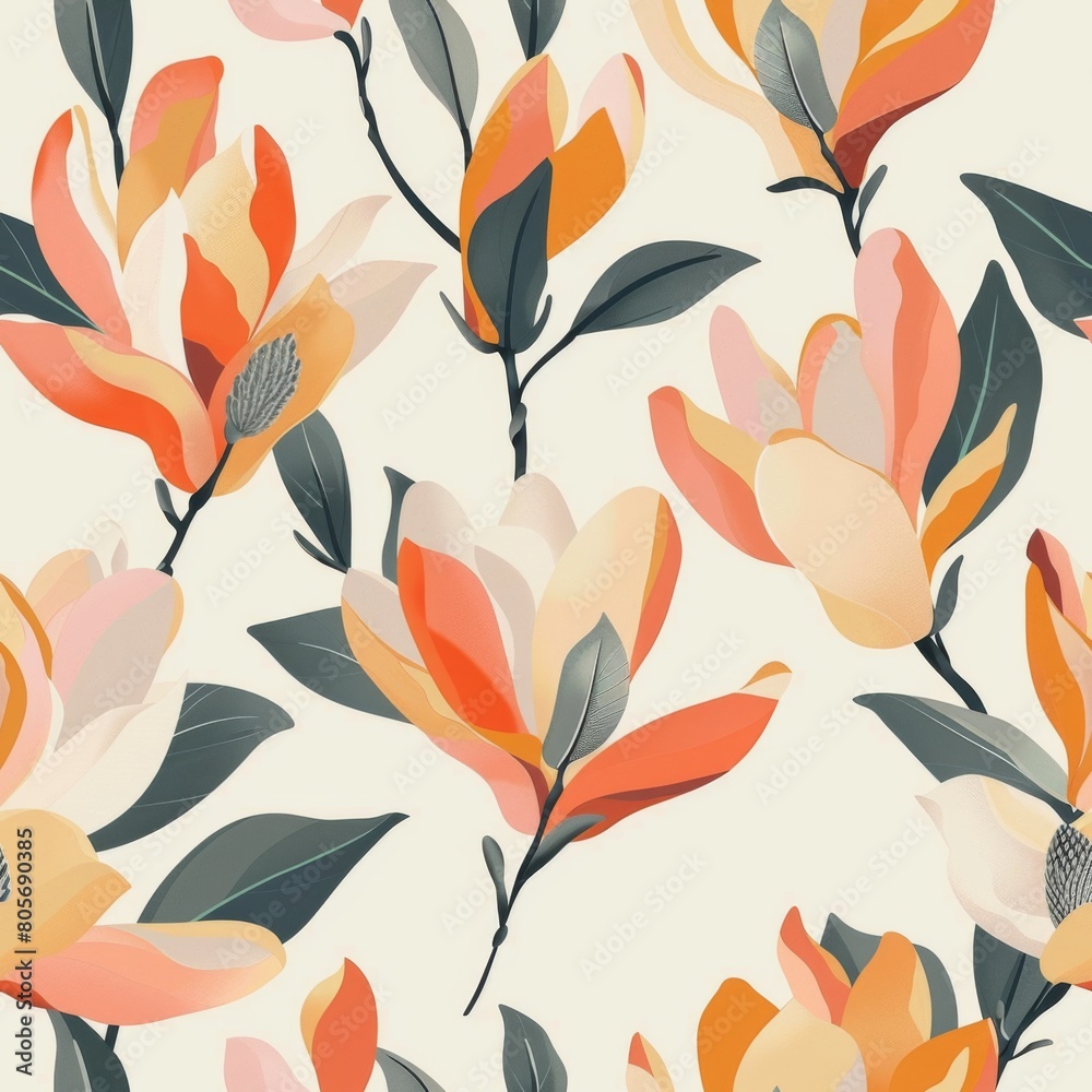 Vector seamless pattern of flowers, magnolia Vector seamless pattern of flowers, magnolia