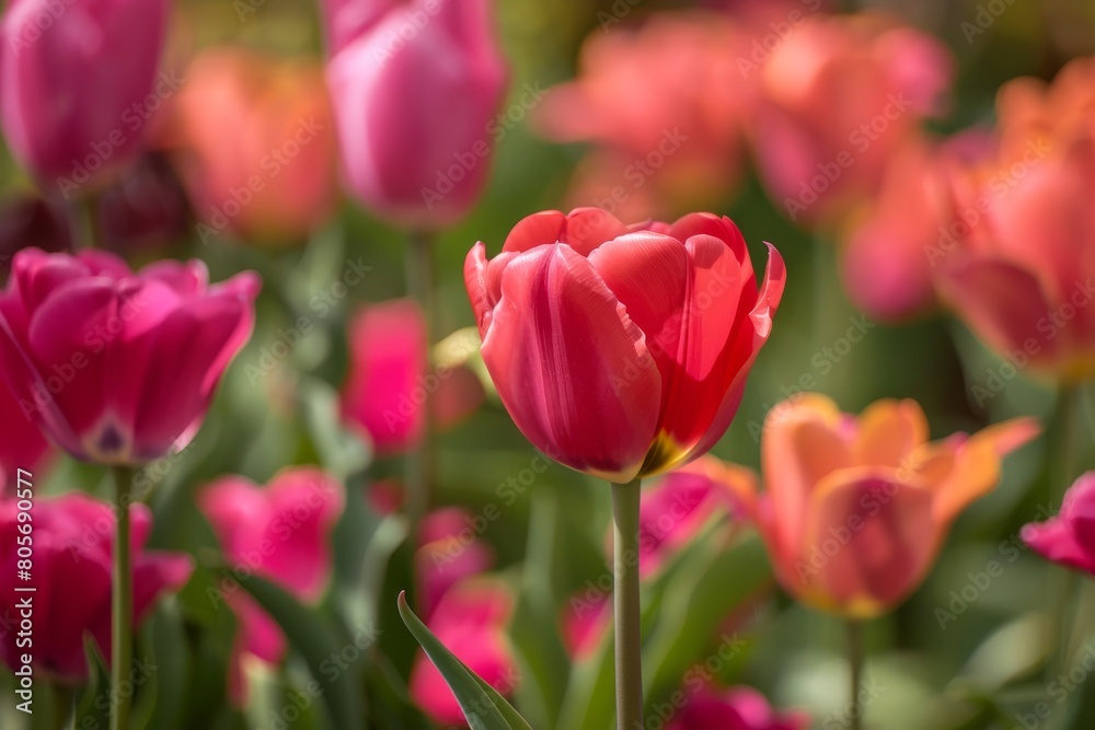 Close-up of tulip on a floral field background Close-up of tulip on a floral field background