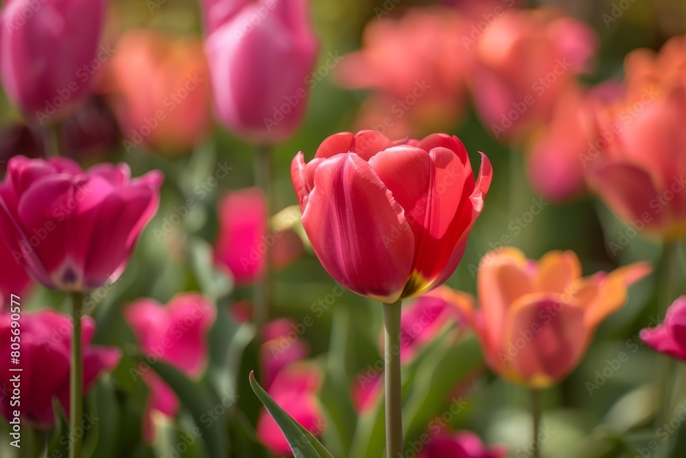 Close-up of tulip on a floral field background