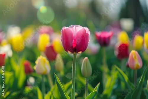 Close-up of tulip on a floral field background