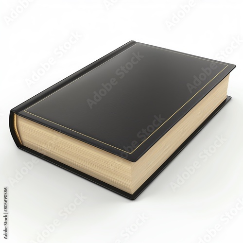 Professional 3D depiction of a closed black book, with a matte finish on a flawless white background
