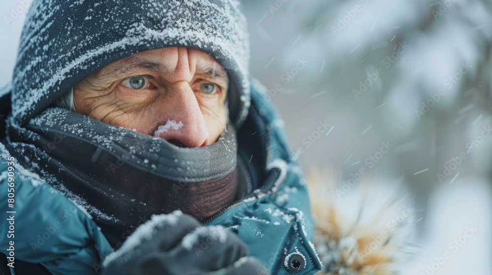 A man bundling up in layers before heading out for a coldweather run determined to stay active and healthy during the winter months.