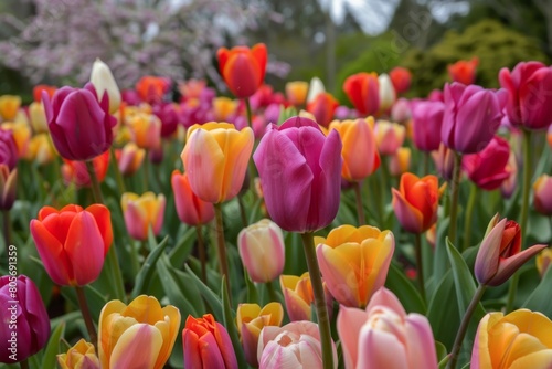 Colorful tulips on sunny background