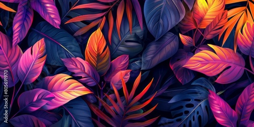 Vibrant background with tropical leaves