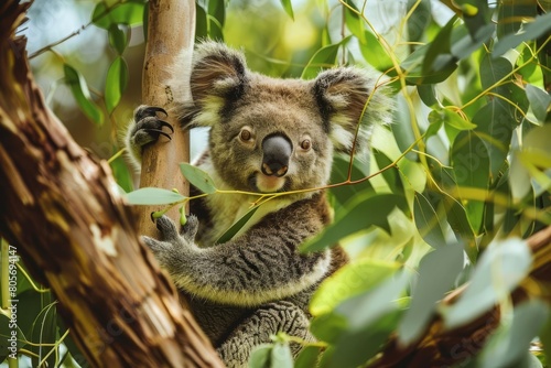 adorable curious koala perched in eucalyptus tree australian wildlife photography photo