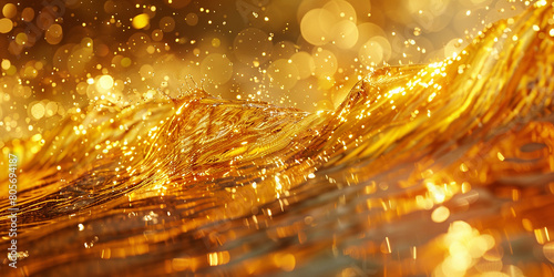 golden liquid wave close-up macro photography, abs