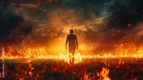 Fiery Field Football: A Dynamic Shot of a Soccer Player at the Stadium photo
