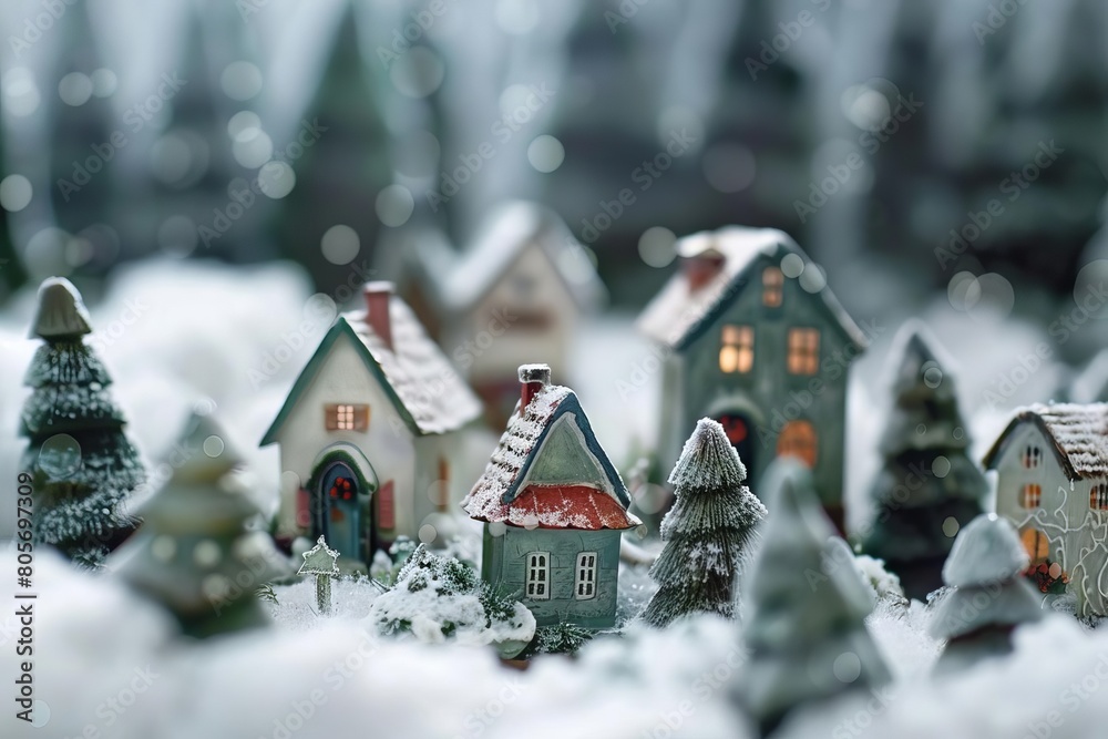 enchanting miniature houses nestled in a wintry forest wonderland whimsical christmas concept enchanting miniature houses nestled in a wintry forest wonderland whimsical christmas concept