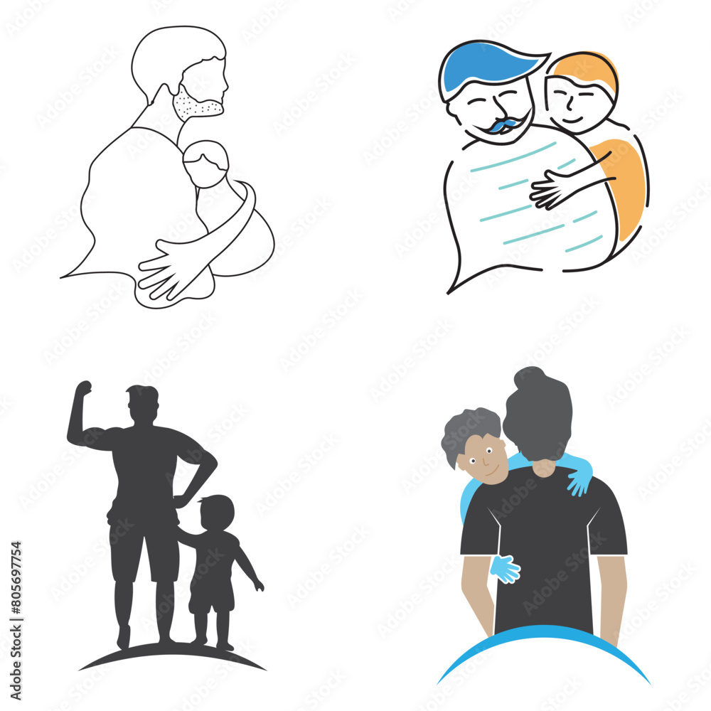 Happy Father's Day logo vector. Father's lap.Hugged the father. Father's love. Trust, celebration. Happy Father's Day logo vector. Father's lap.Hugged the father. Father's love. Trust, celebration.