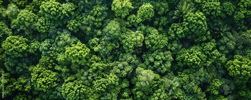 The lush green canopy of a temperate rainforest photographed from above.