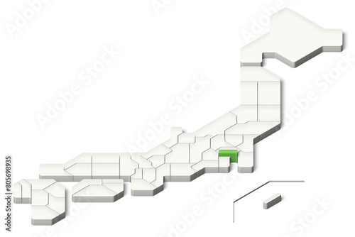 簡略化された3D日本地図　東京都　アイソメトリック（影付き背景透過）