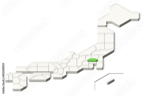 簡略化された3D日本地図　埼玉県　アイソメトリック（影付き背景透過）