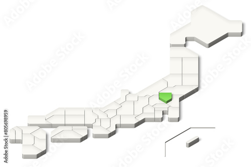 簡略化された3D日本地図　栃木県　アイソメトリック（影付き背景透過）