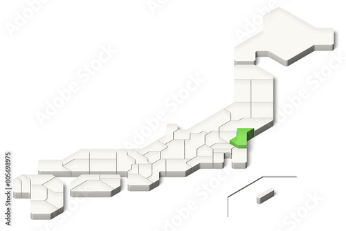 簡略化された3D日本地図　茨城県　アイソメトリック（影付き背景透過）