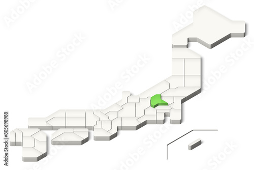 簡略化された3D日本地図　群馬県　アイソメトリック（影付き背景透過）