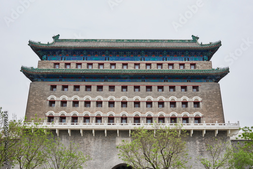 Archery tower of the historic Zhengyangmen gate in Qianmen street, located to the south of Tiananmen Square in Beijing, China