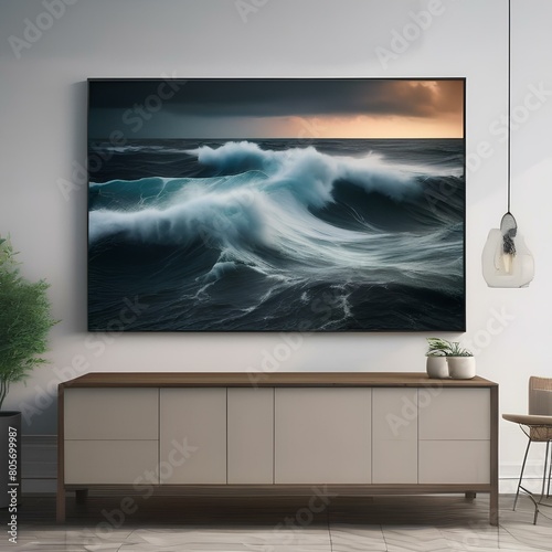 A dramatic stormy seascape with crashing waves and dark clouds4 photo
