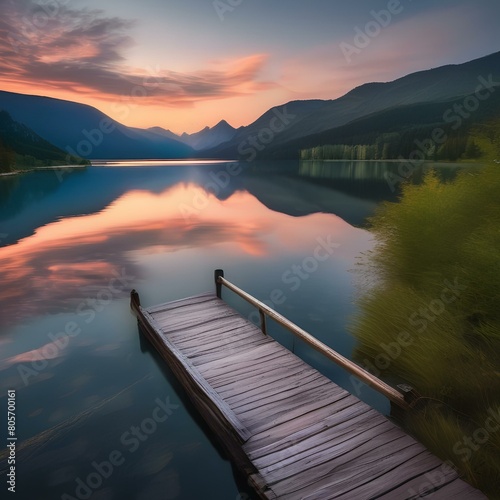 A serene lake reflecting the colors of the sunset4 photo