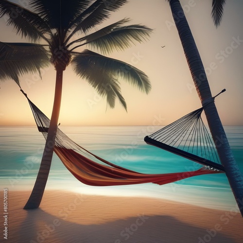 A tranquil beach scene with palm trees and a hammock4 © ja