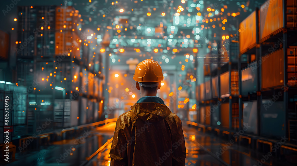 Man Exposed to Digital Logistics Revolution: Showcasing Synergy of Logistics and Technology in Logistic Area Background Concept Man Exposed to Digital Logistics Revolution: Showcasing Synergy of Logistics and Technology in Logistic Area Background Concept