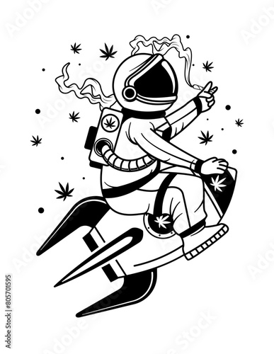 Astronaut Riding Rocket | Spaceman | Galaxy | Outerspace | Smoking Joint | Space Rocket | Space Travel | Celestial | Original Illustration | Vector and Clipart | Cutfile and Stencil