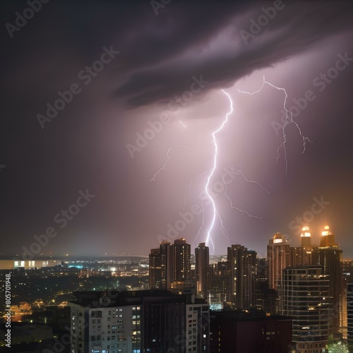 A dramatic lightning storm over a city skyline at night5