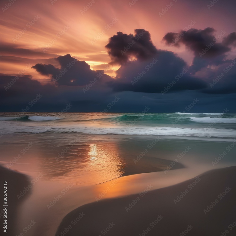 A dramatic sunset over a calm ocean5