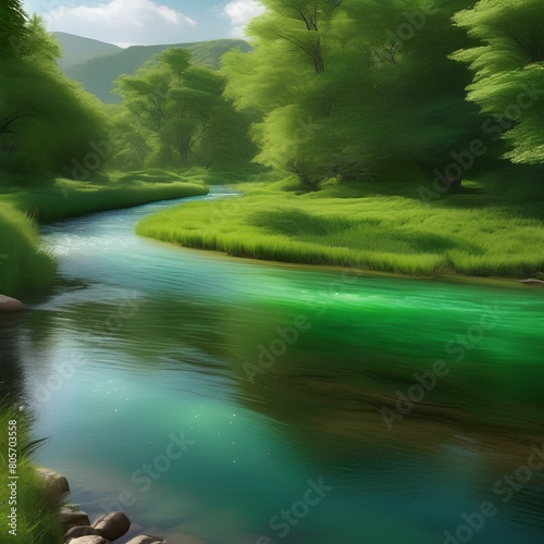 A tranquil river winding through a lush green valley1 photo