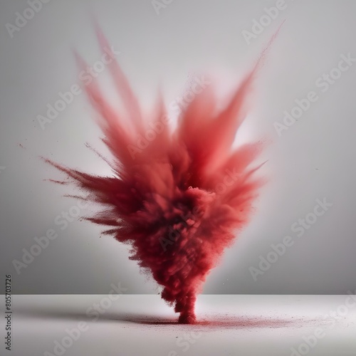 Red chalk pieces and dust flying, effect explode isolated on white5 photo