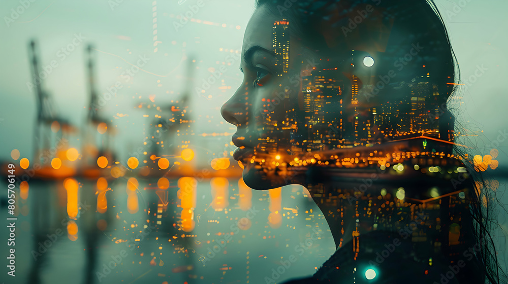 Digital Dock Dynamics: Illustrating Women's Exposure in Shipping Industry - Photo Stock Business Concept Digital Dock Dynamics: Illustrating Women's Exposure in Shipping Industry - Photo Stock Business Concept