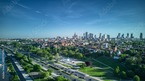 Warszawa Panorama miasta Wiosna centrum stare miasto photo