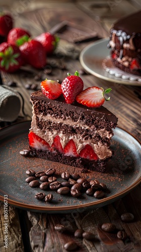 a slice of strawberry chocolate cake on an elegant plate AI Generative