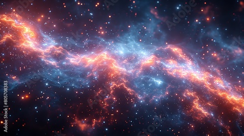 Ethereal network of interconnected data cables spanning across a starry galaxy