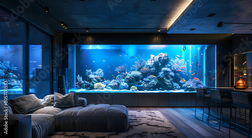 A large aquarium in the living room photo
