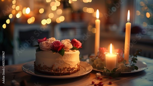 Romantic candlelit with lovely cake