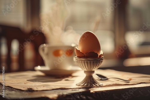 boiled egg on a stand the shell is peeled