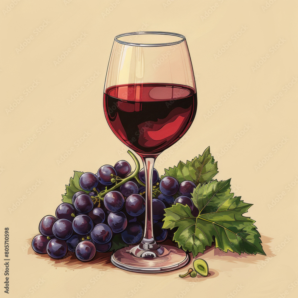 illustration of wine and grapes
