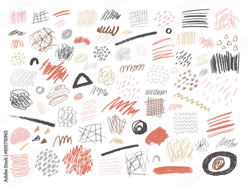 落書きとペイントのテクスチャー／描画と抽象的な形のコラージュコレクション