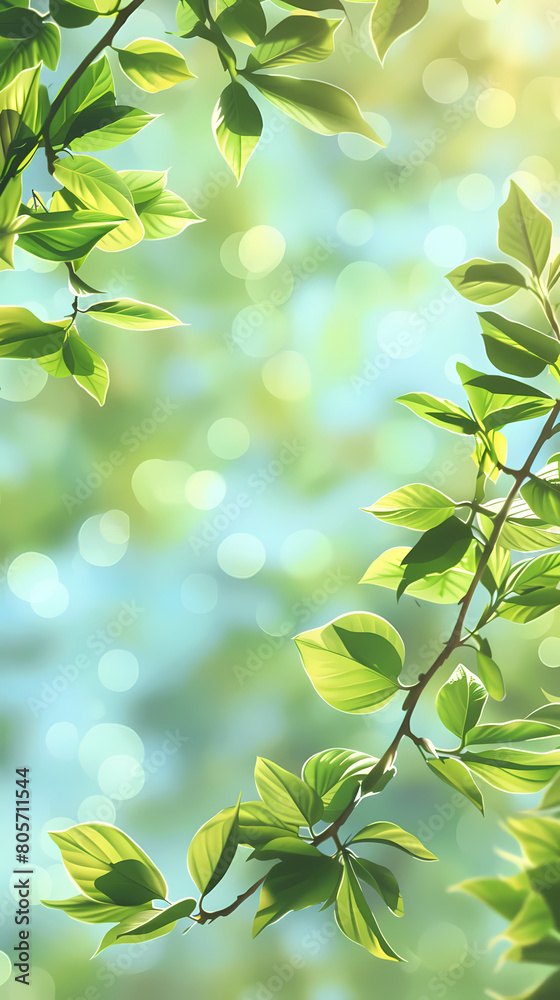 Spring background, green tree leaves on blurred background,vector image. Spring background, green tree leaves on blurred background,vector image.