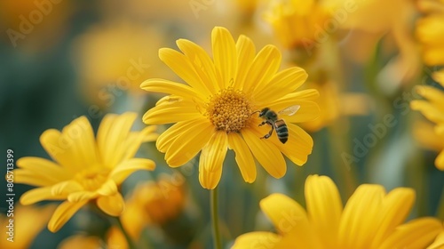 Golden Daisies with a Bee  symbolizing nature s beauty and harmony