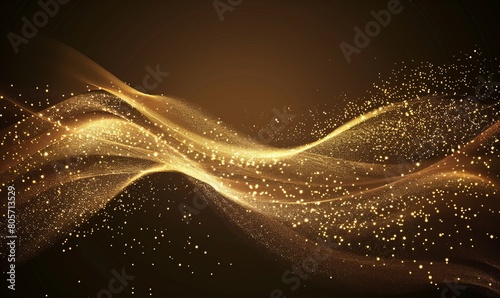 A shiny golden dust trail on a dark brown background, creating an elegant and luxurious atmosphere