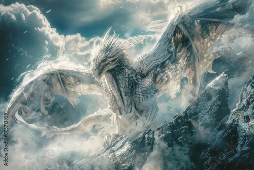 majestic dragon in fantasy concept art mythological creature in dramatic pose digital painting