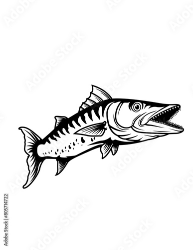 Barracuda Fish | Saltwater Fishing | Sea Angler Dad | Ray Finned Fish | Fish | Predacious Fishes | Fishing | Original Illustration | Vector and Clipart | Cutfifle and Stencil