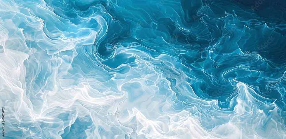 A top-down view of an ocean wave, showcasing the contrast between deep blue and light white tones A top-down view of an ocean wave, showcasing the contrast between deep blue and light white tones